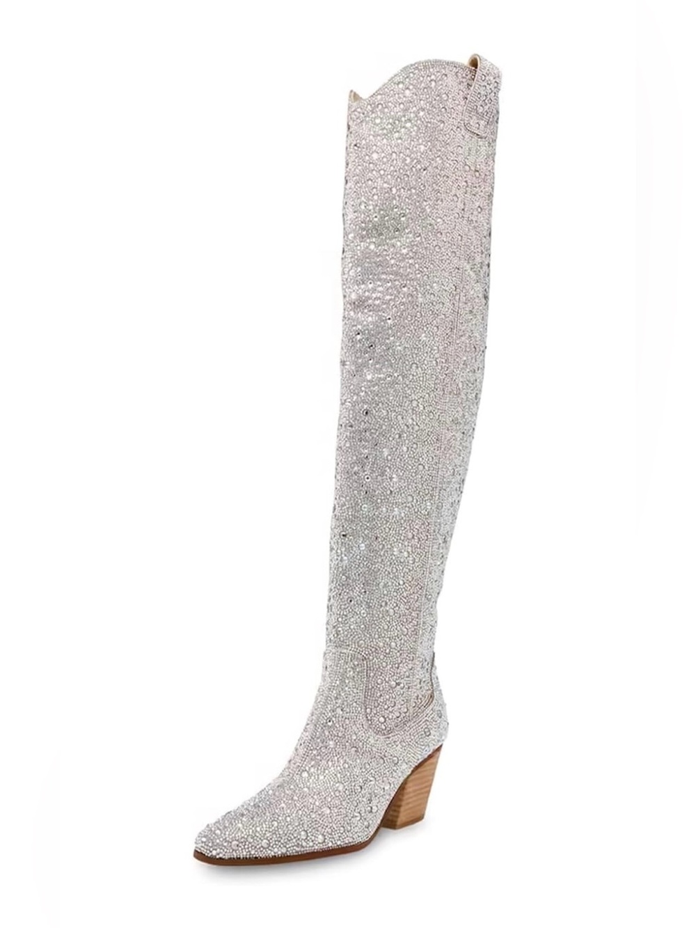 Size 10: Silver Rhinestone Over-the-Knee Western Style Boots